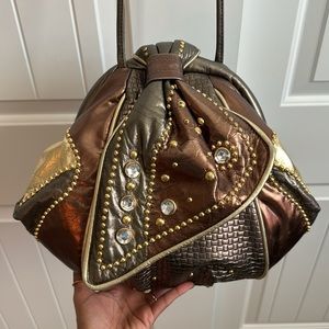 Nina Bronze Leather & Rhinestone Embellished Crossbody Bag